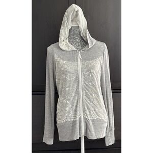 Evy's Tree Gray Lace Soft Hoodie Boho Romantic Cottagecore Long Sleeves Size XL